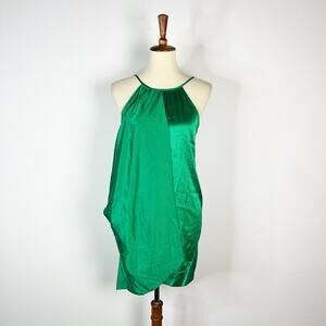 Michelle Farmer green satin slip dress asymmetrical flattering size XS